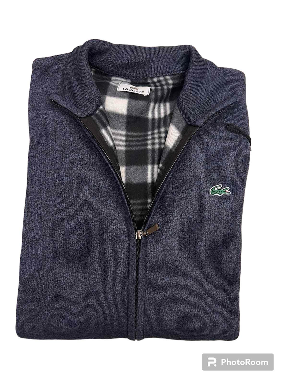 Lacoste Πλεχτή Ζακέτα με μάλλινη επένδυση μπλε ραφ