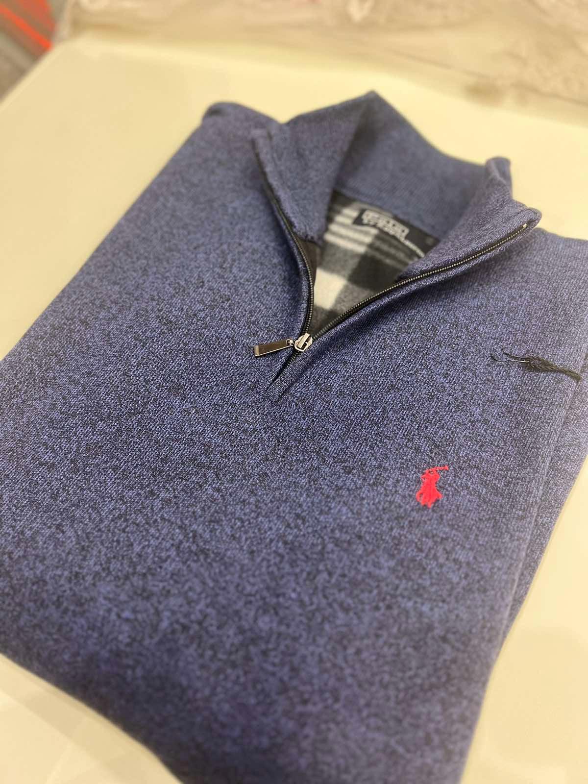 Polo half zip με μαλλινη επενδυση μπλε ραφ