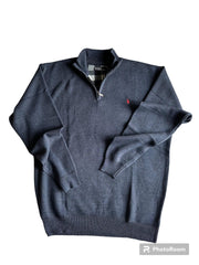 Polo half zip με μαλλινη επενδυση μπλε ραφ