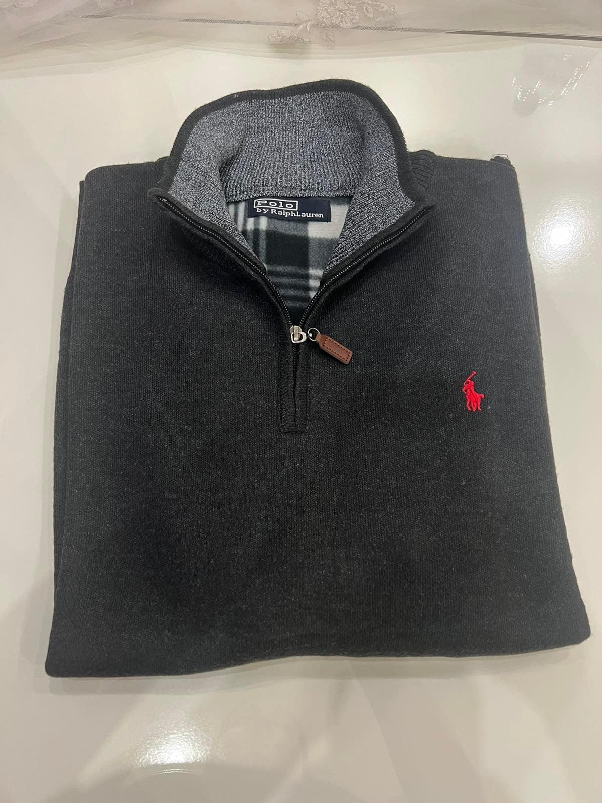 Polo half zip με μαλλινη επενδυση γκρι ανθρακί